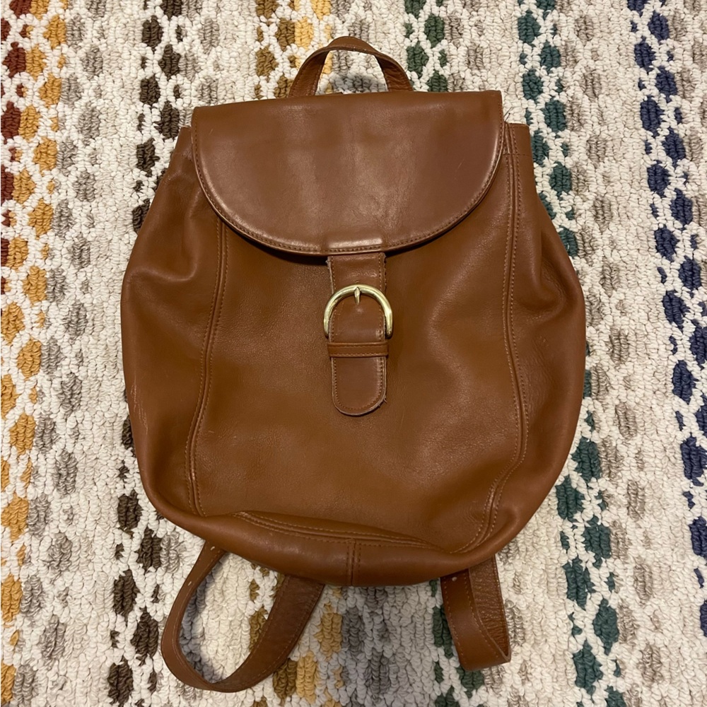 Vintage Classic Coach Brown Leather Back Pack Purse Bag Buckle Adjustable Straps